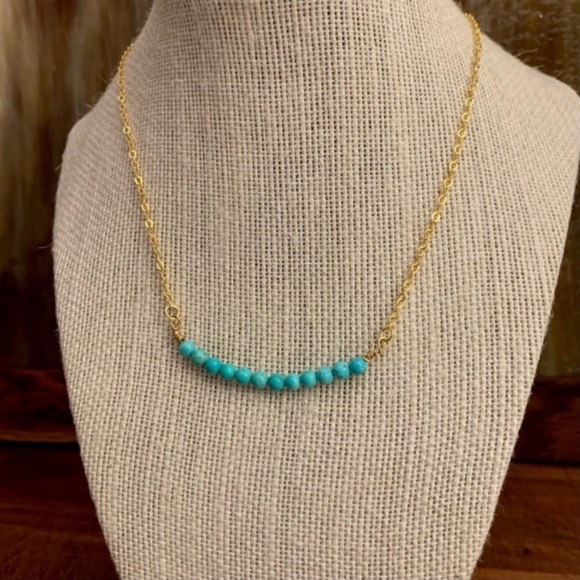 Turquoise and Gold Beaded Bar Necklace - Picture 3 of 5